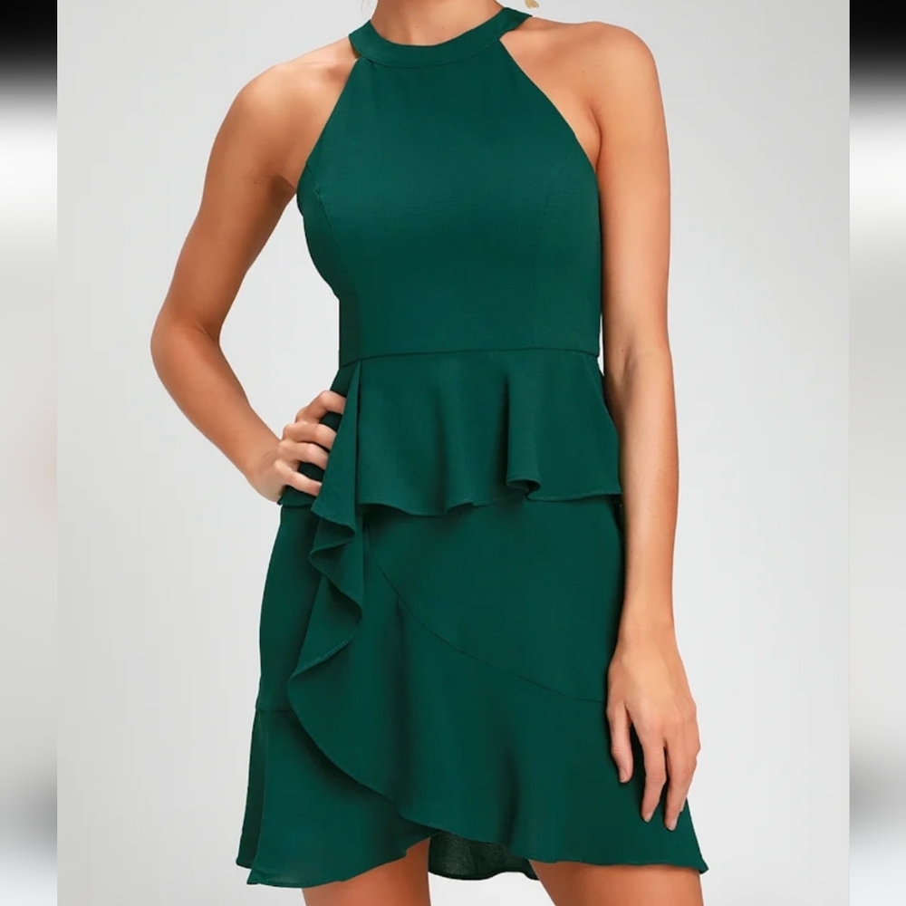Lulu's Asymmetrical Green Ruffle Dress - Picture 8 of 12